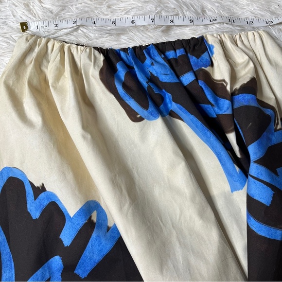 Zara Bold Floral Print A Line Midi Skirt Elastic Waist Cream Blue - Size M NWT - Picture 8 of 13